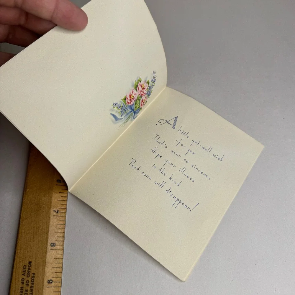 Vintage‎ Get Well Card Best Wishes Blue Birds Cottage Embossed Unused 1950s